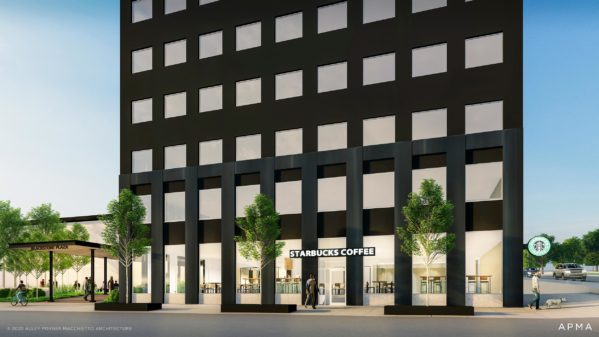 Blackstone Plaza Building exterior starbucks of luxury modern offices in omaha